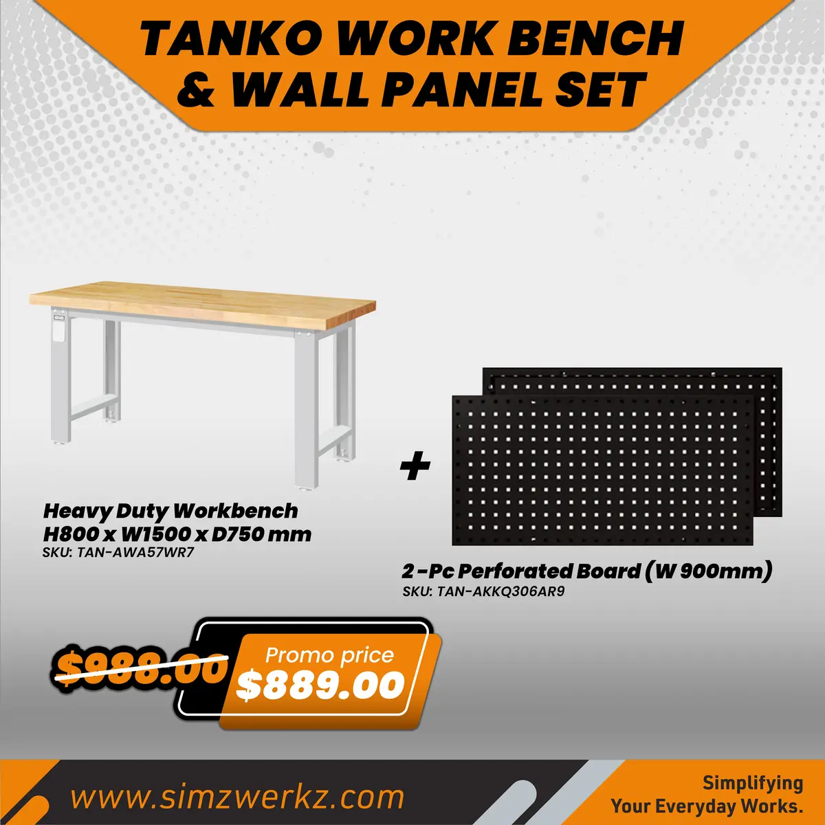 Tanko Work Bench & Wall Panel Set - 1800Mm 1