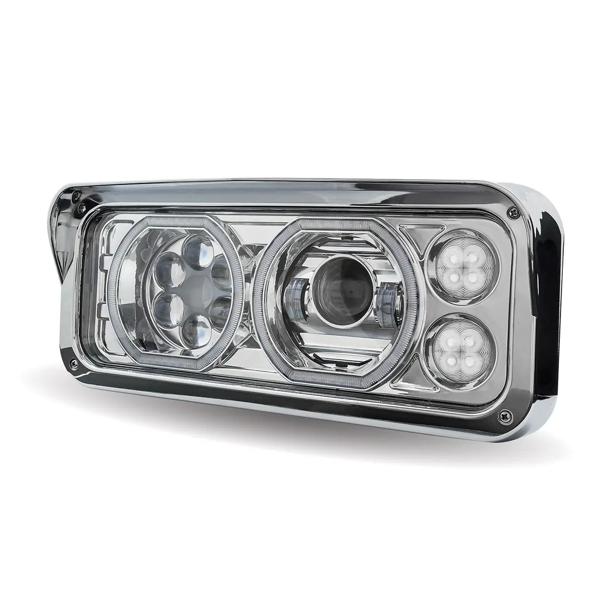 Universal Chrome Led Projector Headlight Assembly W/ Auxiliary Halo Rings & Housing Bucket - Driver Side | Tled-H120 Trux Accessories 1