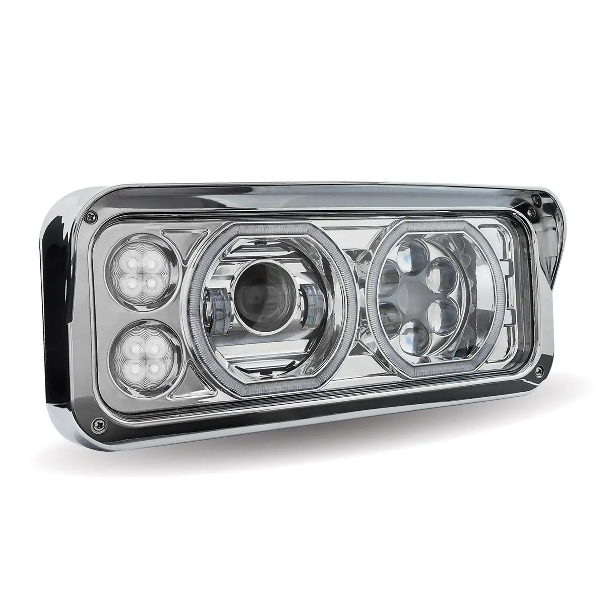 Universal Chrome Led Projector Headlight Assembly W/ Auxiliary Halo Rings & Housing Bucket - Passenger Side | Tled-H121 Trux Accessories 1