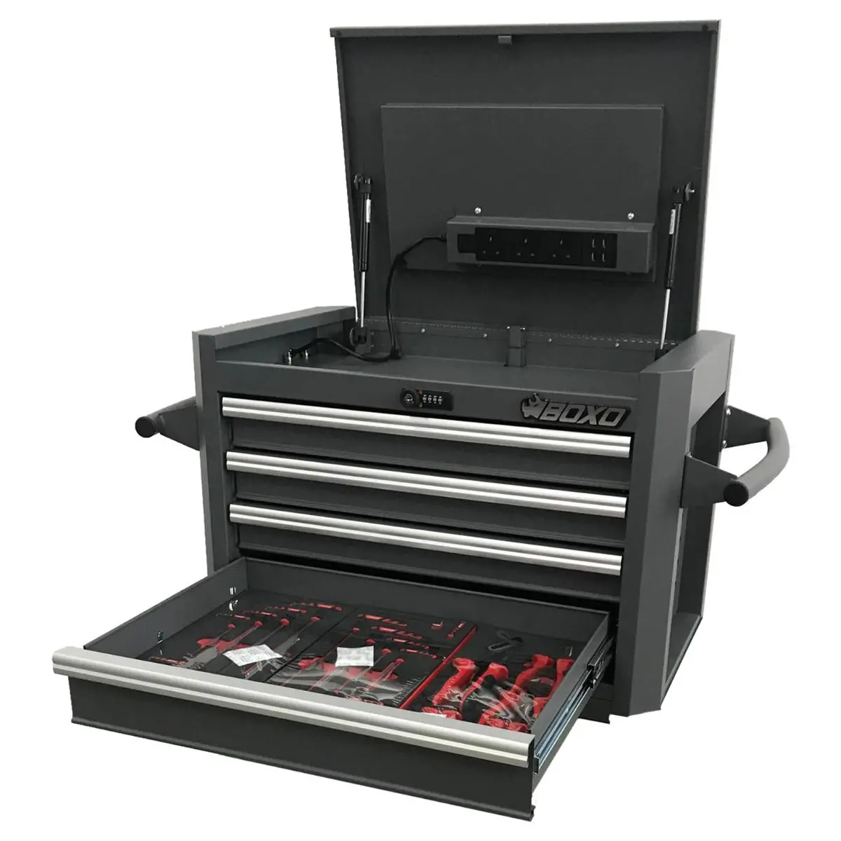 4-Drawer Digit Lock Top Chest With Power Plug With 204Pcs Professional Tools 1