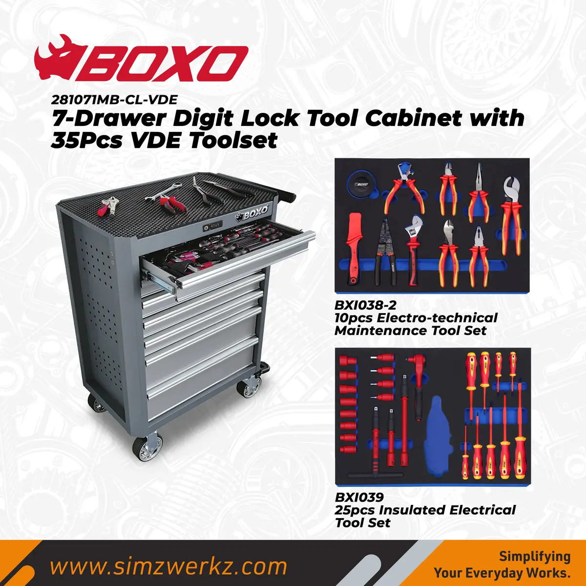 7-Drawer Digit Lock Tool Cabinet With 35Pcs Vde Toolset 1