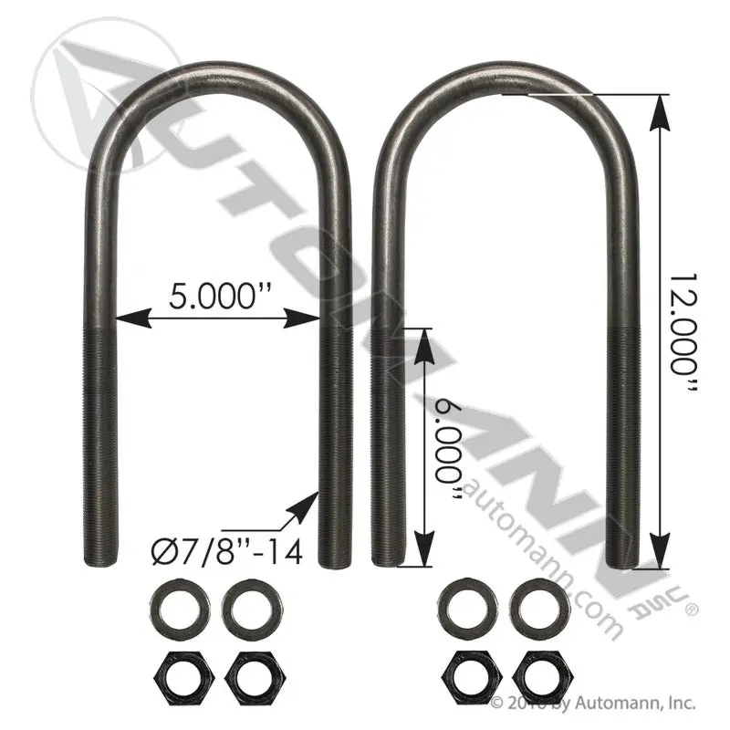 U Bolt Kit, 7/8-14In X 5In X 12In | Aubk8165-12 Automann 1