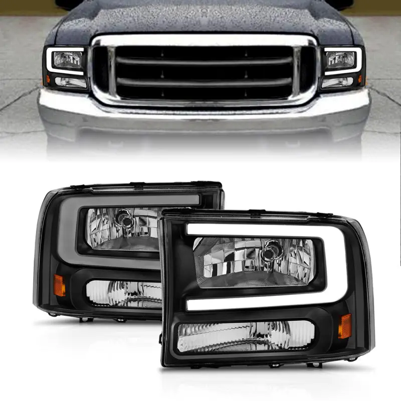 Anzo Crystal Projector Headlights With Led Light Bar – Black Housing For 1999–2004 Ford Super Duty & Excursion (Excludes 1999 F-Series Base Models) 1