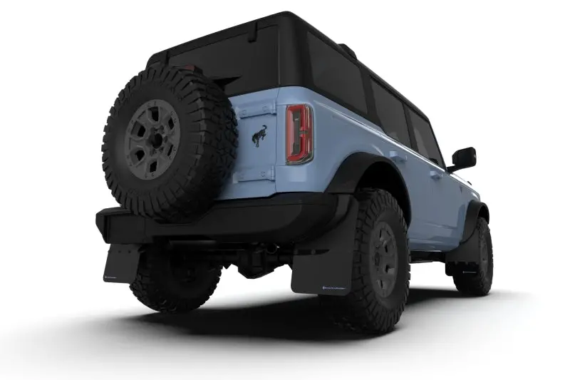 Rally Armor Black Mud Flaps For 2021–2022 Ford Bronco – Steel Bumper Compatible, Blue Logo Accent 2