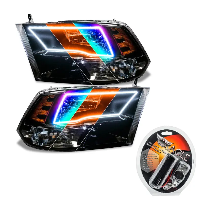 Oracle Lighting Colorshift Halo Headlights – Black Housing W/ Rf Remote For 2009–2018 Ram 1500 Sport Models 1