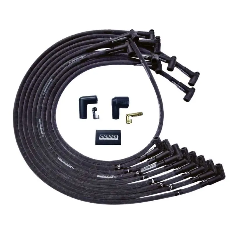 Moroso Ultra Spark Plug Wire Set – Bbc Under-Header 90° Hei Sleeved, Black Finish 1