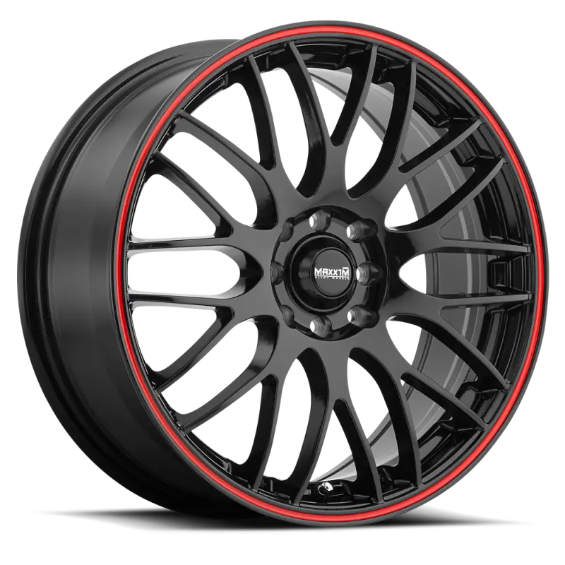 Maxxim Maze Alloy Wheel – 17X7", 8X100/114.3 Bolt Pattern, +40Mm Offset, Black/Red Stripe Finish 1