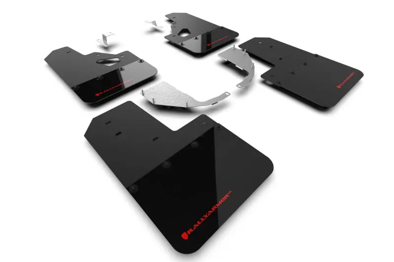 Rally Armor Black Steel Mud Flaps For 2021–2022 Ford Bronco — Rear Bumper + Rocker Panel Fit, Red Logo 1